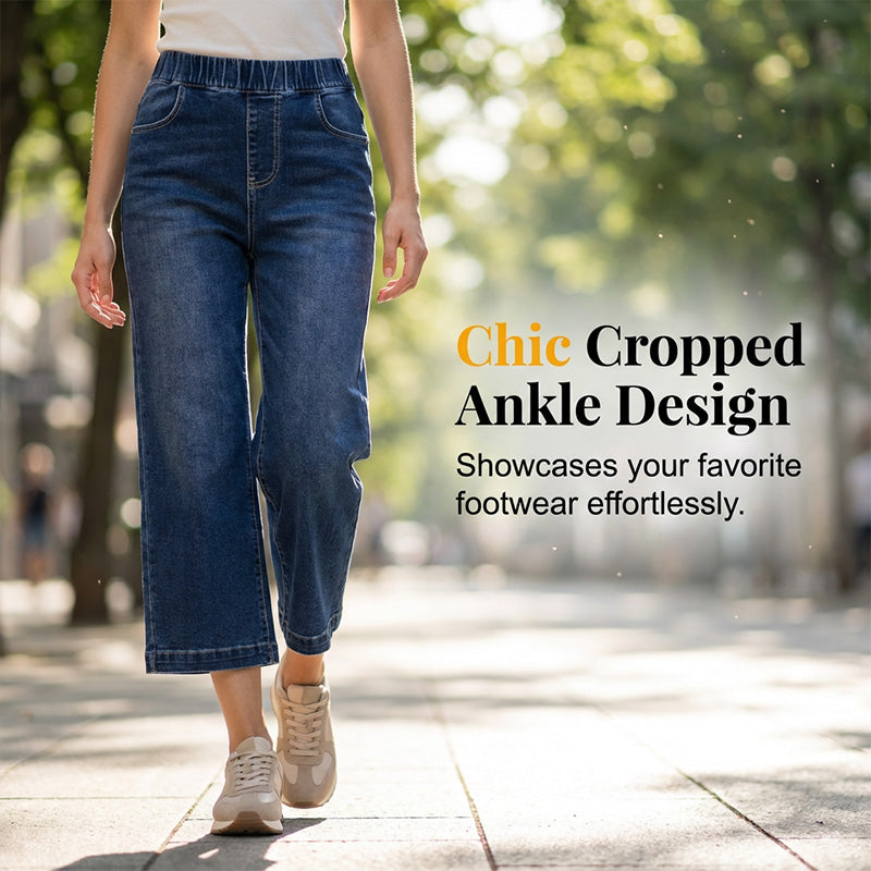 👖 LIMITED-TIME 50% RABATT! ✨ Weite Damen-Crop-Jeans mit Gummibund – Bequem, Weitbeinig, Denim 🍂