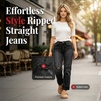 🌞Bequeme lässige Jeans für Damen, gerades Bein & trendige Rissoptik