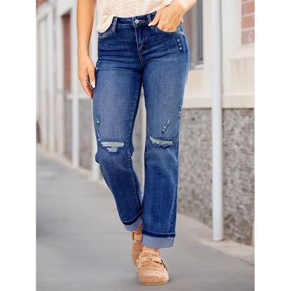 🌞Bequeme lässige Jeans für Damen, gerades Bein & trendige Rissoptik