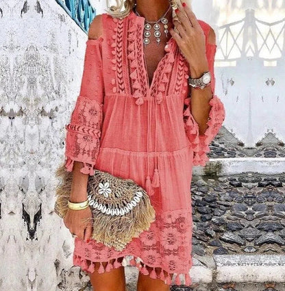 👗 50% RABATT! 🌿 Damen Sommerkleid aus Baumwolle & Leinen mit Stickerei – Lockere Passform, Atmungsaktiv & UV-Schutz ☀️