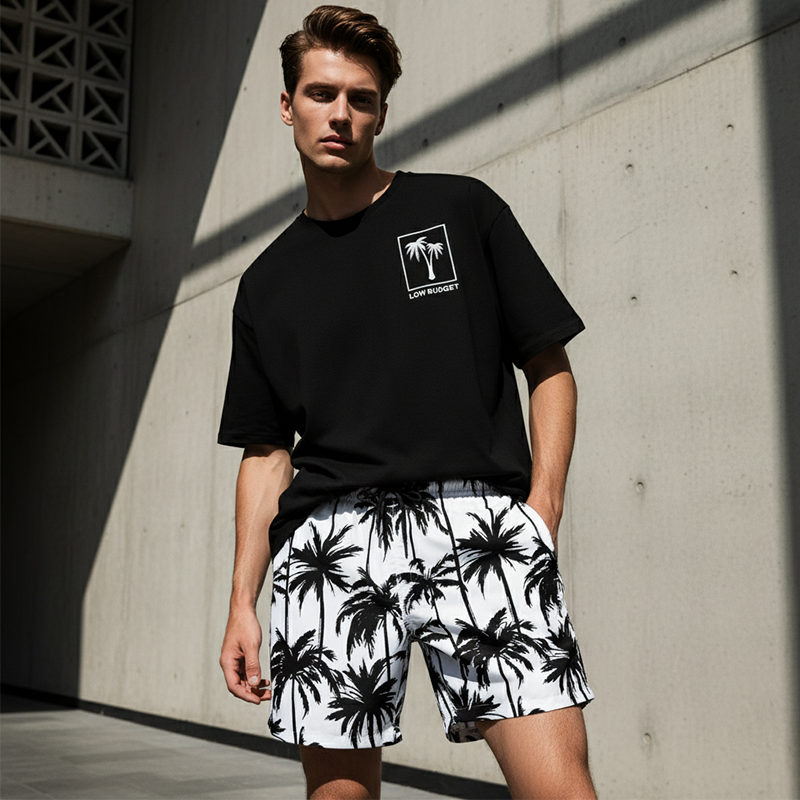 Herren 2-teiliges Freizeit-Set – bedrucktes T-Shirt & Shorts – bequem, atmungsaktiv & vielseitig – ideal für Sommer & Alltag