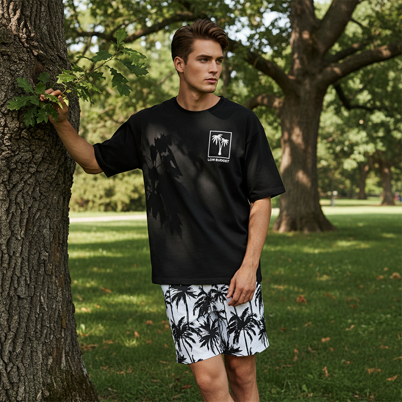 Herren 2-teiliges Freizeit-Set – bedrucktes T-Shirt & Shorts – bequem, atmungsaktiv & vielseitig – ideal für Sommer & Alltag
