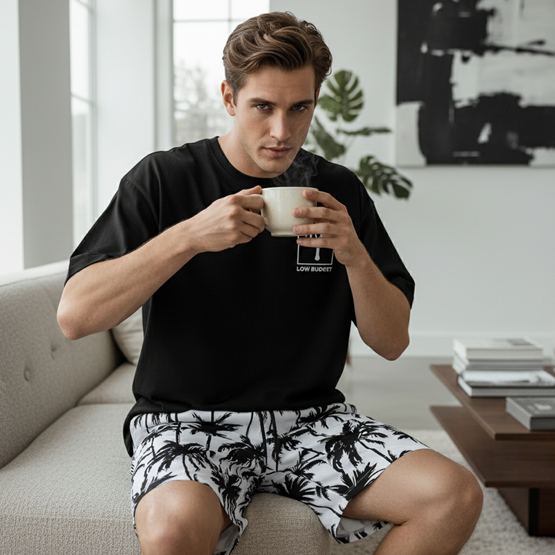 Herren 2-teiliges Freizeit-Set – bedrucktes T-Shirt & Shorts – bequem, atmungsaktiv & vielseitig – ideal für Sommer & Alltag