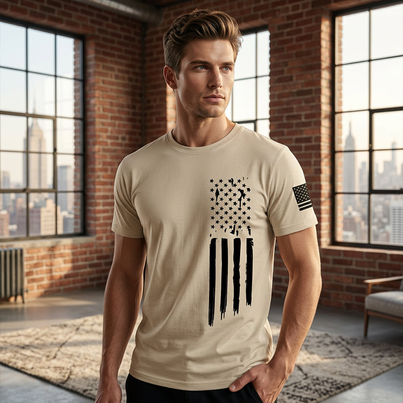 📢📢50 % RABATT!! ⏰Herren-T-Shirt mit Used-Look und amerikanischem Flaggenprint