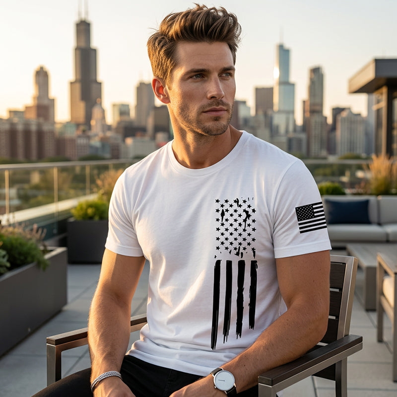 📢📢50 % RABATT!! ⏰Herren-T-Shirt mit Used-Look und amerikanischem Flaggenprint