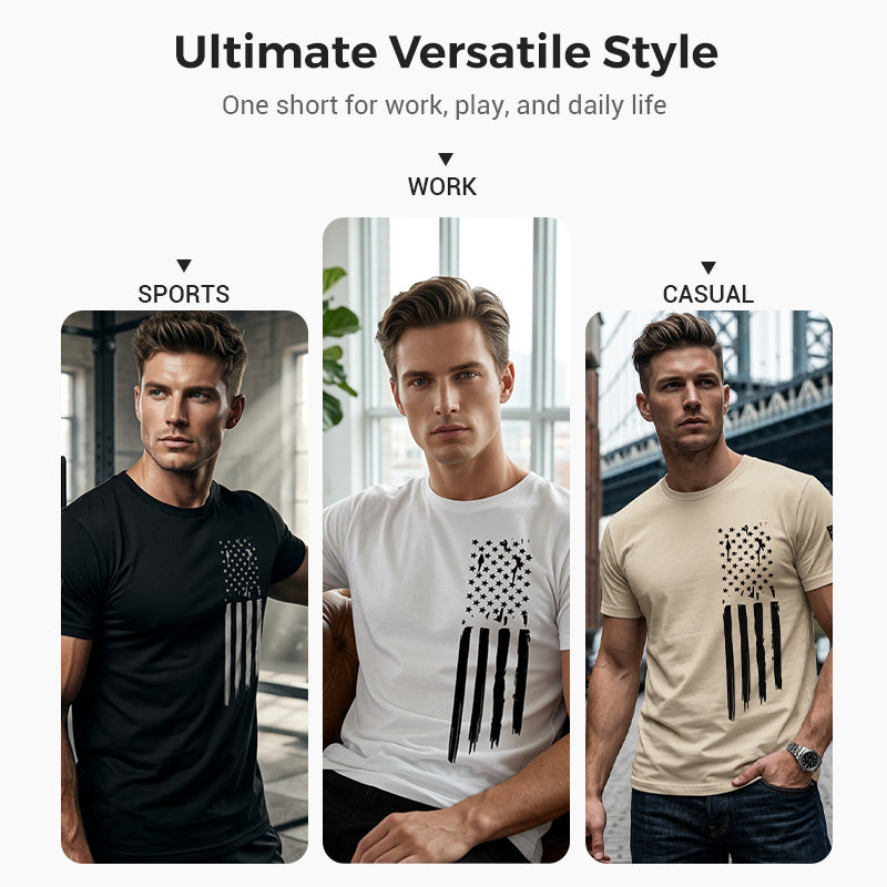 📢📢50 % RABATT!! ⏰Herren-T-Shirt mit Used-Look und amerikanischem Flaggenprint