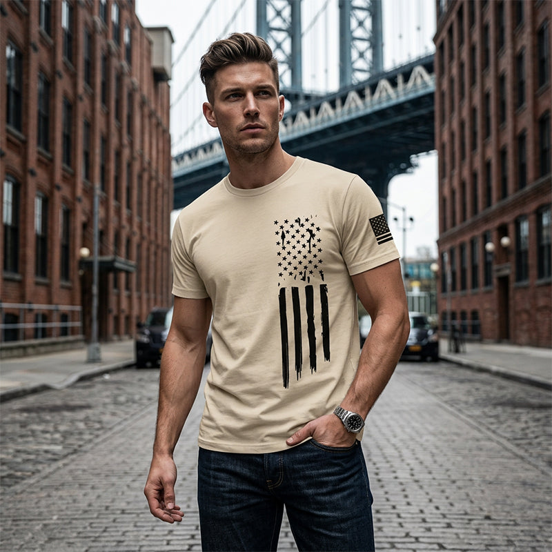 📢📢50 % RABATT!! ⏰Herren-T-Shirt mit Used-Look und amerikanischem Flaggenprint