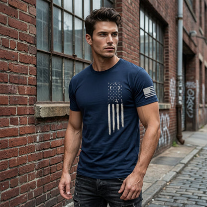 📢📢50 % RABATT!! ⏰Herren-T-Shirt mit Used-Look und amerikanischem Flaggenprint