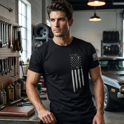 📢📢50 % RABATT!! ⏰Herren-T-Shirt mit Used-Look und amerikanischem Flaggenprint