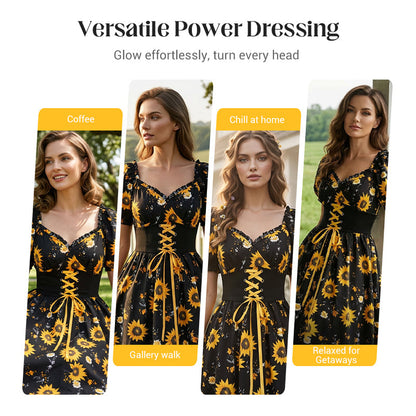 🔥🔥 2026 NEU 🥳💞 50K+ VERKAUFT! ⚡🌻Damenkleid mit Puffärmeln und Print