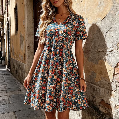 🌸 LIMITED-TIME 50% RABATT! ✨ Sommerkleid Damen – Blumenmuster, V-Ausschnitt, Leicht ✨