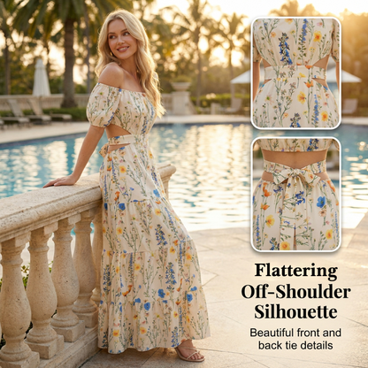 💃Blumenbesetztes schulterfreies Maxikleid mit Cut-Outs🌸✨