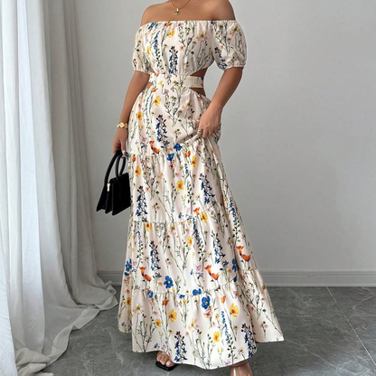 💃Blumenbesetztes schulterfreies Maxikleid mit Cut-Outs🌸✨