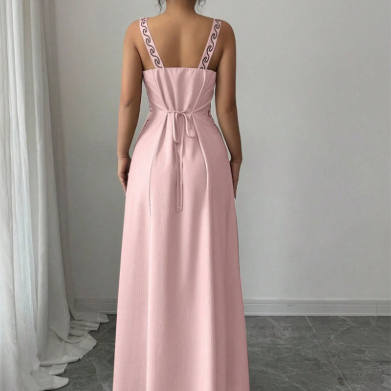 Ärmelloses Kleid mit V-Ausschnitt, Blumenmuster und Schlitz