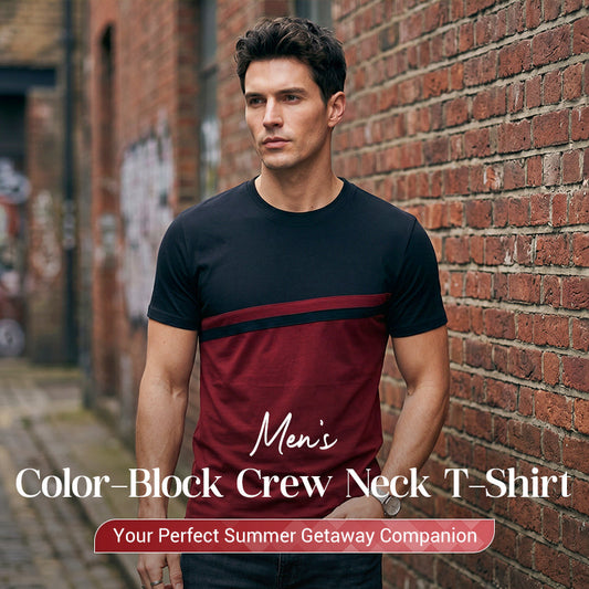 Herren-T-Shirt mit Farbblock-Design und Rundhalsausschnitt