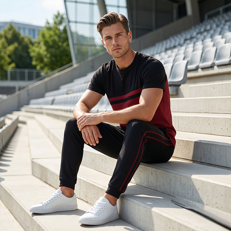Herren-T-Shirt mit Farbblock-Design und Rundhalsausschnitt