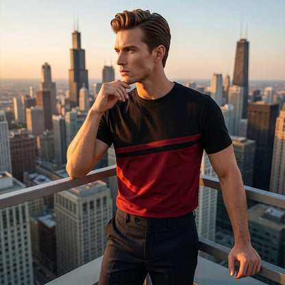 Herren-T-Shirt mit Farbblock-Design und Rundhalsausschnitt
