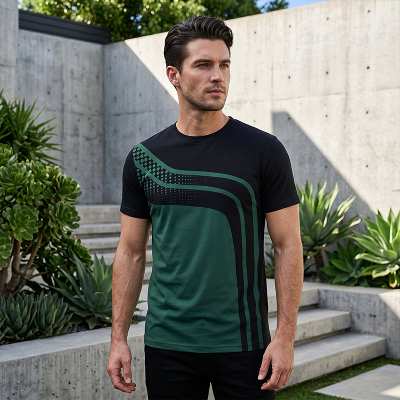 Herren-T-Shirt mit Farbblock-Design und Rundhalsausschnitt