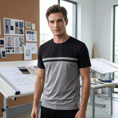 Herren-T-Shirt mit Farbblock-Design und Rundhalsausschnitt