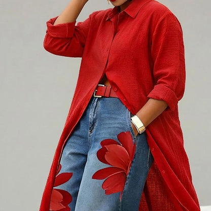 Damen-Maxikleid mit langen Ärmeln und Knopfleiste