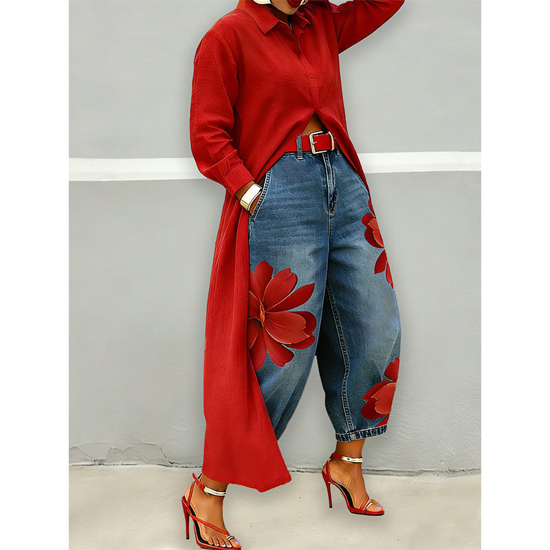 Damen-Maxikleid mit langen Ärmeln und Knopfleiste