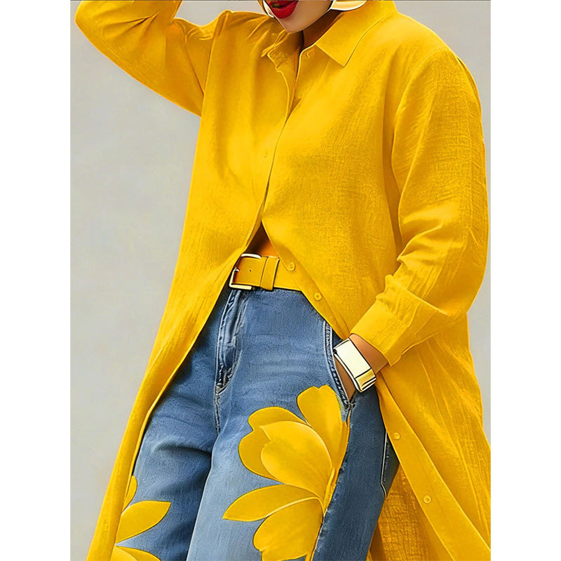 Damen-Maxikleid mit langen Ärmeln und Knopfleiste