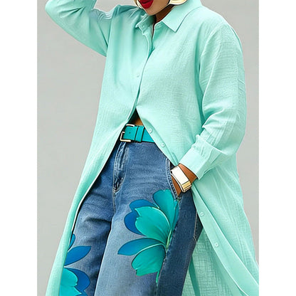 Damen-Maxikleid mit langen Ärmeln und Knopfleiste