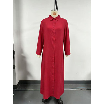 Damen-Maxikleid mit langen Ärmeln und Knopfleiste