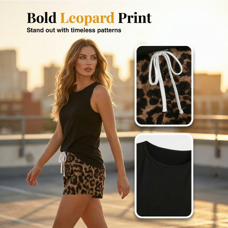👕50 % RABATT! ✨ Damen-Tanktop & Leoparden-Shorts-Set – Lässig, auffällig, stylisch 🐆