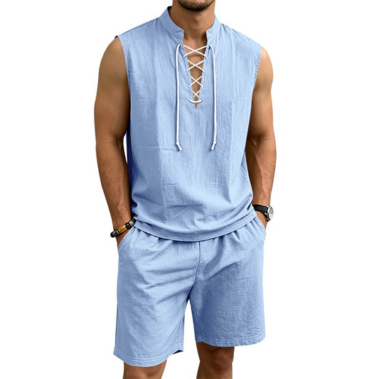 Ärmelloses Leinen-Top mit Schnürung und Shorts für Herren (Set)