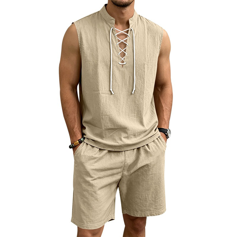 Ärmelloses Leinen-Top mit Schnürung und Shorts für Herren (Set)