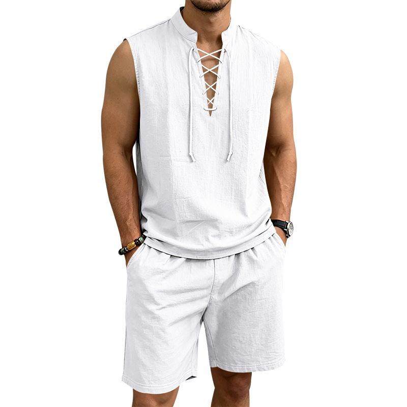 Ärmelloses Leinen-Top mit Schnürung und Shorts für Herren (Set)
