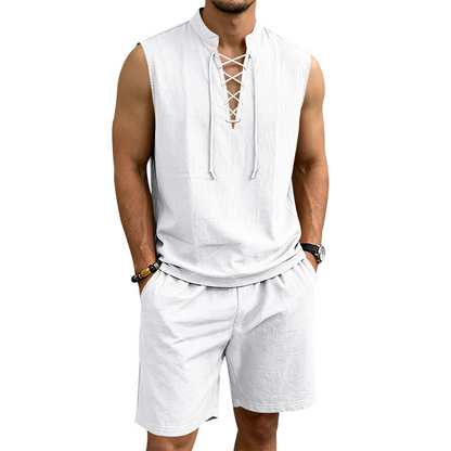 Ärmelloses Leinen-Top mit Schnürung und Shorts für Herren (Set)