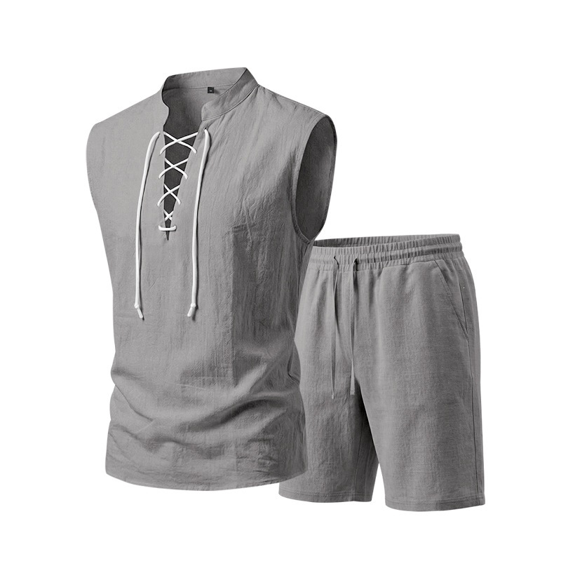 Ärmelloses Leinen-Top mit Schnürung und Shorts für Herren (Set)