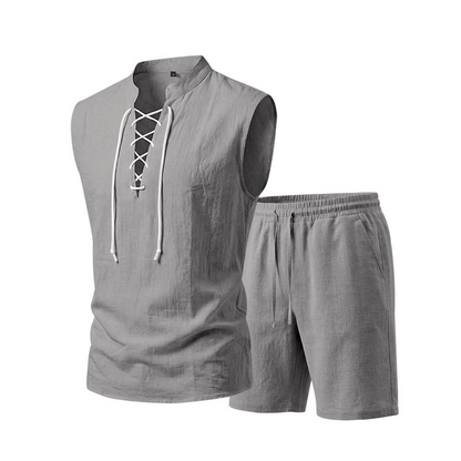 Ärmelloses Leinen-Top mit Schnürung und Shorts für Herren (Set)