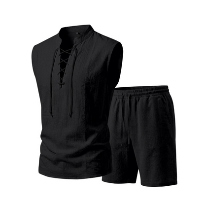Ärmelloses Leinen-Top mit Schnürung und Shorts für Herren (Set)