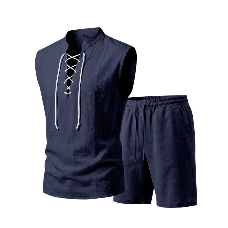 Ärmelloses Leinen-Top mit Schnürung und Shorts für Herren (Set)