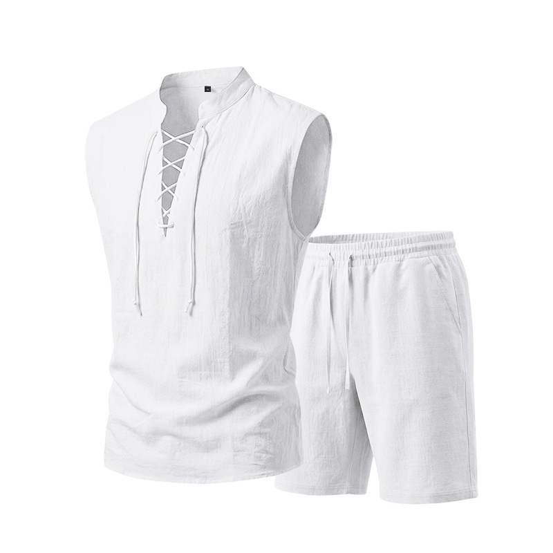 Ärmelloses Leinen-Top mit Schnürung und Shorts für Herren (Set)