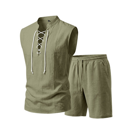 Ärmelloses Leinen-Top mit Schnürung und Shorts für Herren (Set)