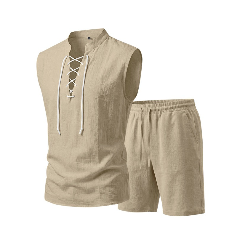 Ärmelloses Leinen-Top mit Schnürung und Shorts für Herren (Set)