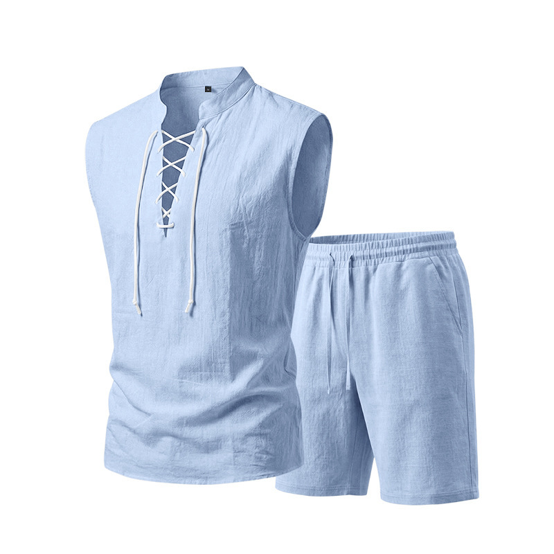 Ärmelloses Leinen-Top mit Schnürung und Shorts für Herren (Set)
