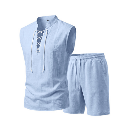 Ärmelloses Leinen-Top mit Schnürung und Shorts für Herren (Set)