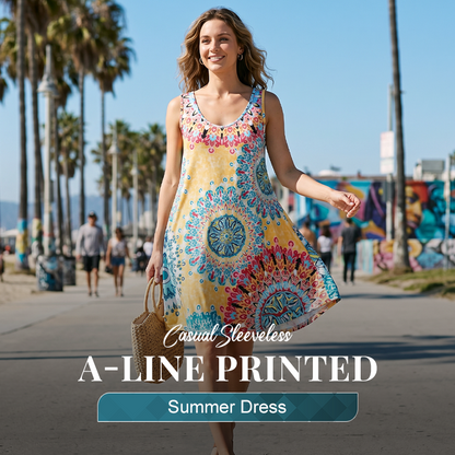 Lockeres, ärmelloses Sommerkleid im A-Linien-Schnitt mit Print