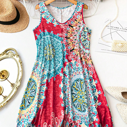 Lockeres, ärmelloses Sommerkleid im A-Linien-Schnitt mit Print