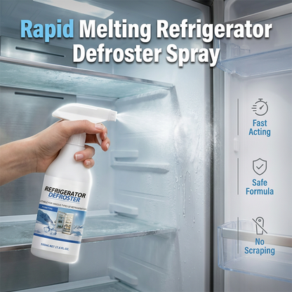 ❄️ Spray Sbrinatore Rapido per Frigorifero & Congelatore – 120ml, Formula Non Tossica, Sicuro per Alimenti, Ugello Ergonomico – Per Frigo, Minibar, Cantinette & Fabbricatori di Ghiaccio 🧄🔫