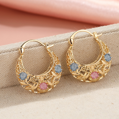 🌙 LIMITIERTES ANGEBOT 50% RABATT! ✨ Halbmond-Creolen mit Blumen – Filigran, Vergoldet, Emaille 🌸
