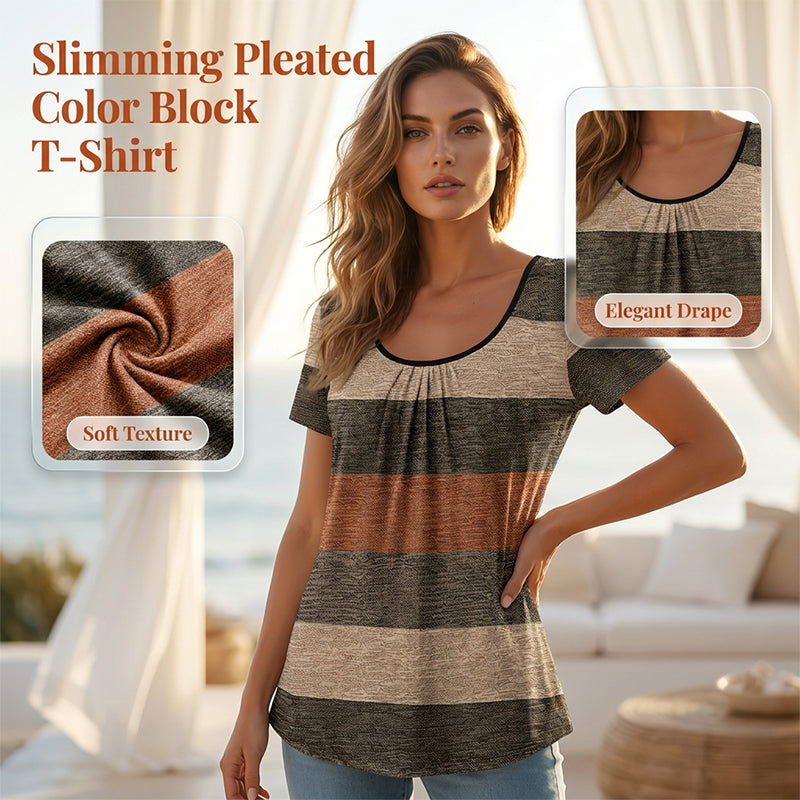 👕✨ Plissiertes Colorblock-T-Shirt für Damen in Übergrößen – modisch, bequem & figurschmeichelnd, jetzt −50%