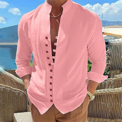 👕 50 % reduziert!🌊Herren-Freizeithemd mit Stehkragen und langen Ärmeln
