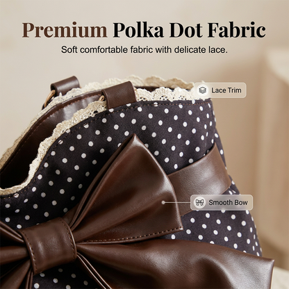 Damen elegante Schultertasche mit Polka-Dots, Spitze und Schleife