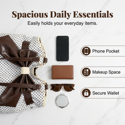 Damen elegante Schultertasche mit Polka-Dots, Spitze und Schleife